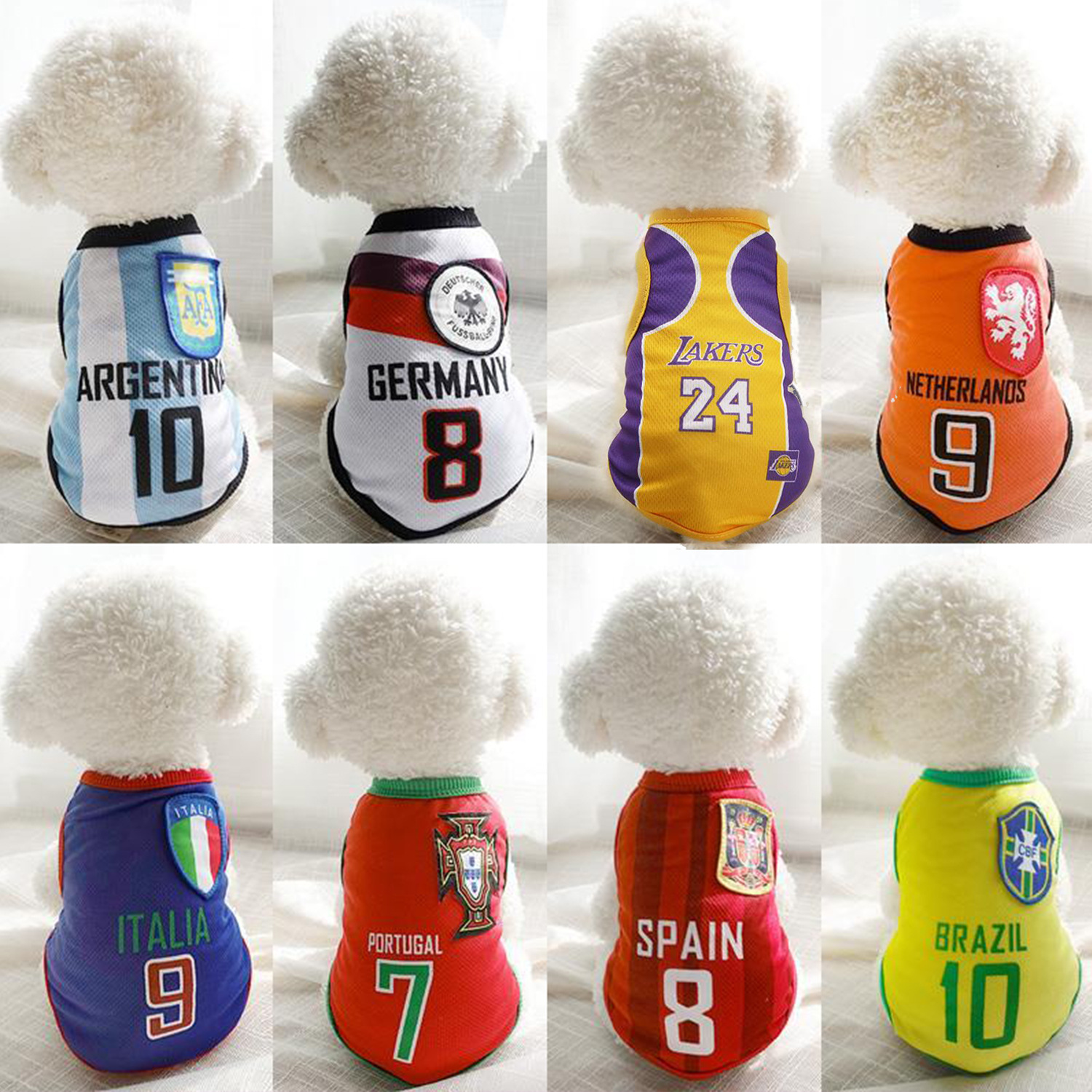 Small and medium-sized dog World Cup basketball jersey, golden retriever cat soccer vest, dog clothes
