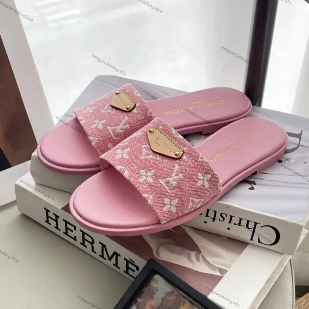 Designer Slippers Women sandals Slides cowboy flat slippers old flower brown sandals summer beach slides genuine leather sandals classic designer shoe