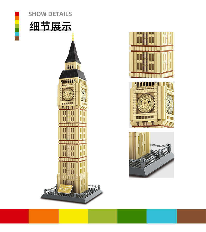 Big Ben, the Elizabeth Tower in London, UK, World Architecture Model, Cross-Puzzle Building Toy X250509
