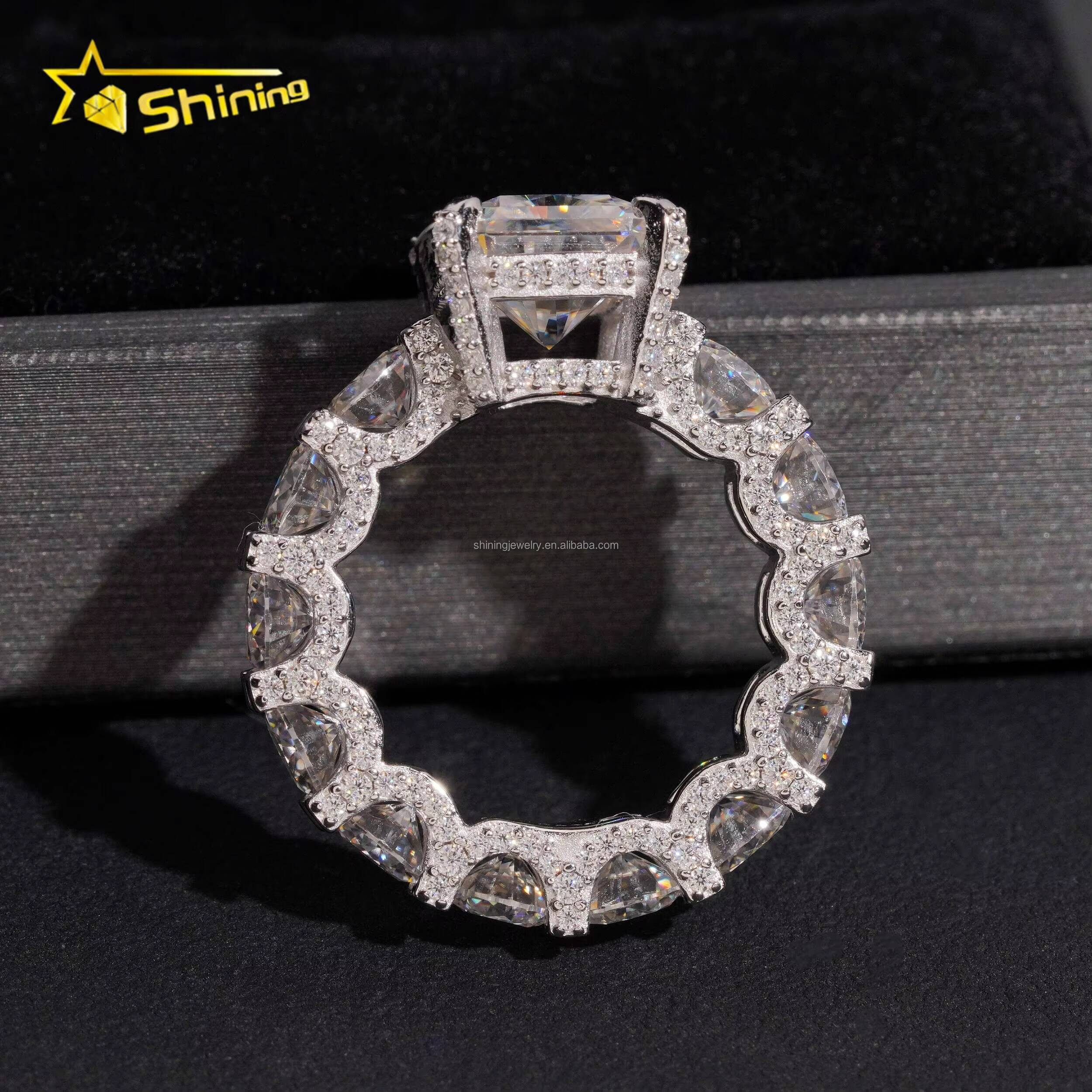 Luxury Wedding Bride Boutique Fashion 925 Sterling Silver Pass Diamond Tester 5Ct Radiant Moissanite Engagement Eternity Ring