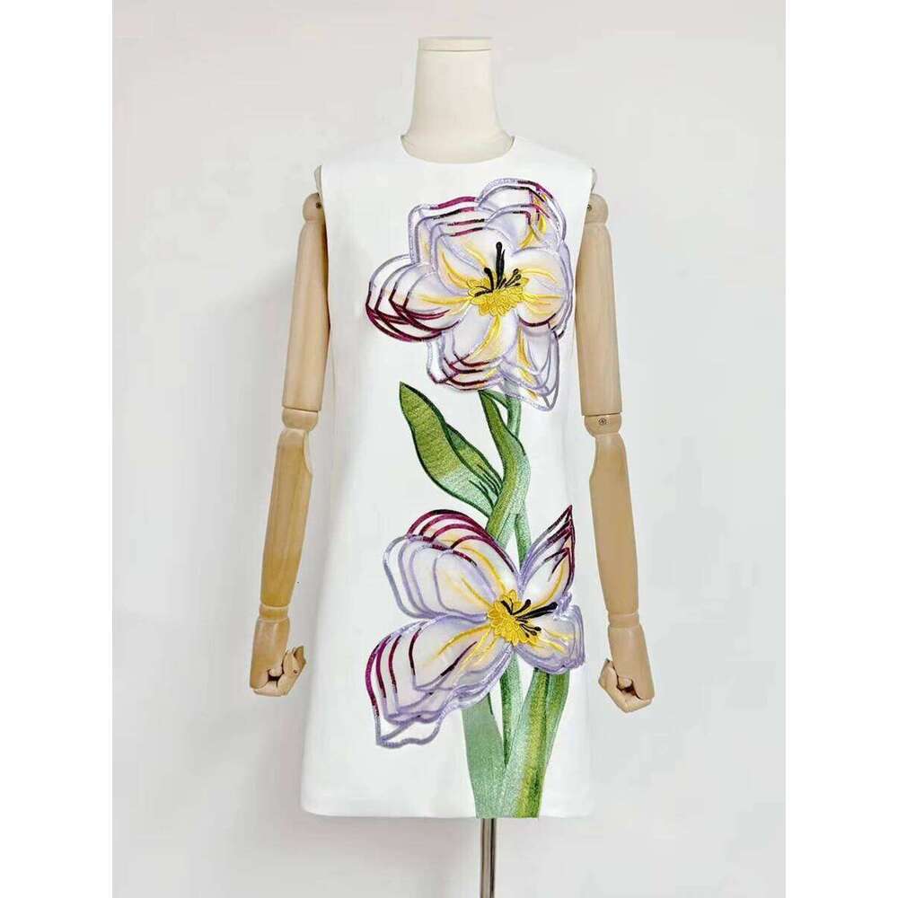 VGH Colorblock Spliced Appliques Short Dress for Women O Neck Sleeveless Patchwork Zipper Fashion Straight Dresses Female Summer MAKOUFEI