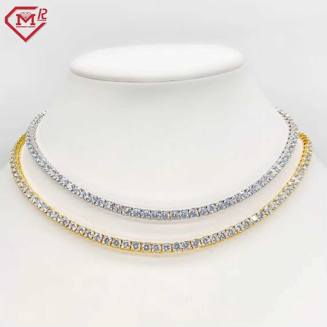 Hiphop 5mm Tennis Chain Tennis Necklace 925 Sterling Silver Gold Plated Iced Out VVS Moissanite Tennis Chain