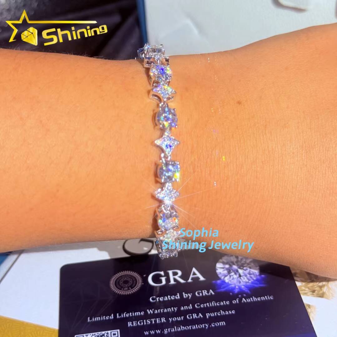 Fine Jewelry Fashion Elegant 925 Silver White Gold Plated Pass Diamond Tester Moissanite Cuban Link Iced Out Tennis Bracelet