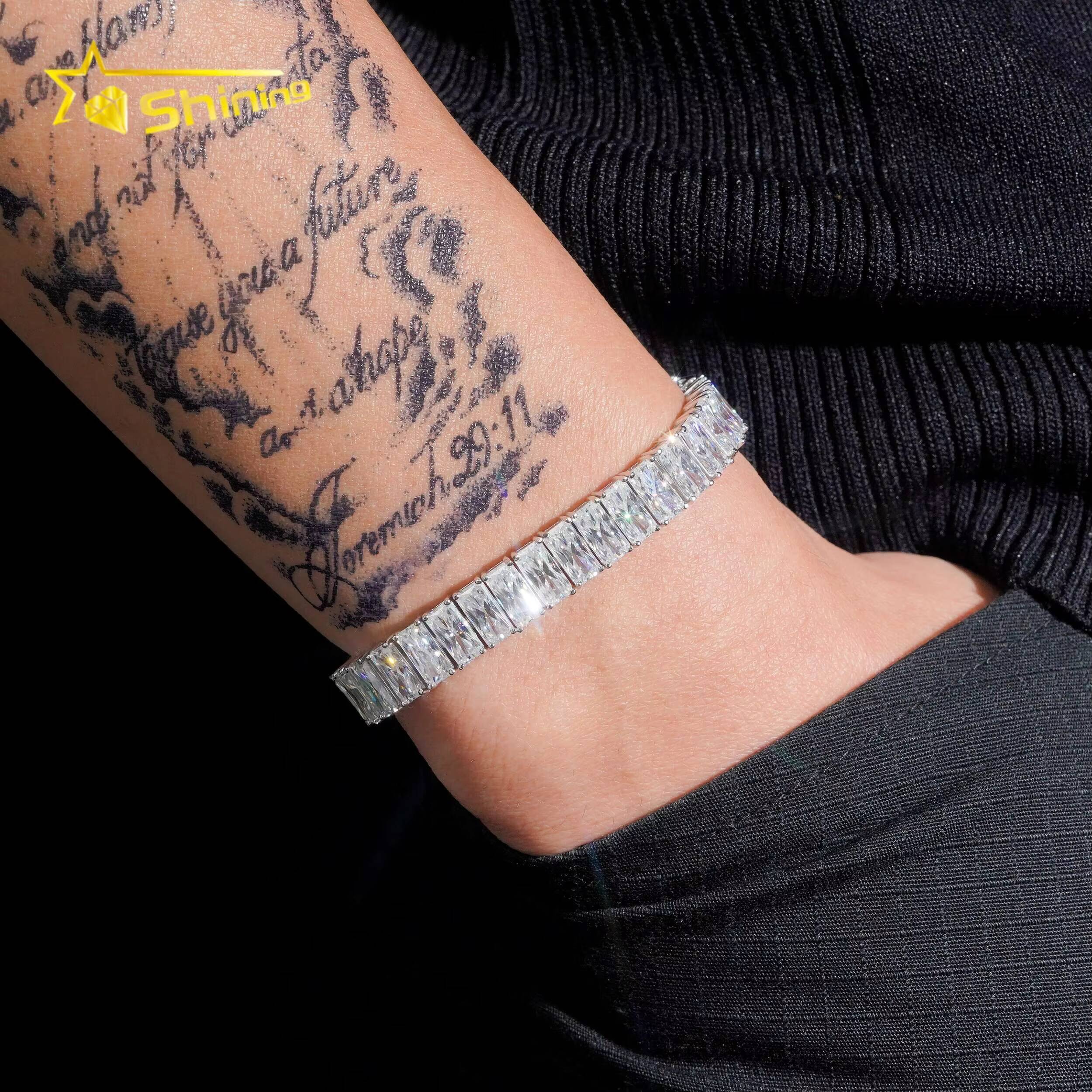 Pass Diamond Tester Fine Jewelry 925 Sterling Silver Iced Out VVS Moissanite Diamond Octango Cut 8mm Tennis Bracelet