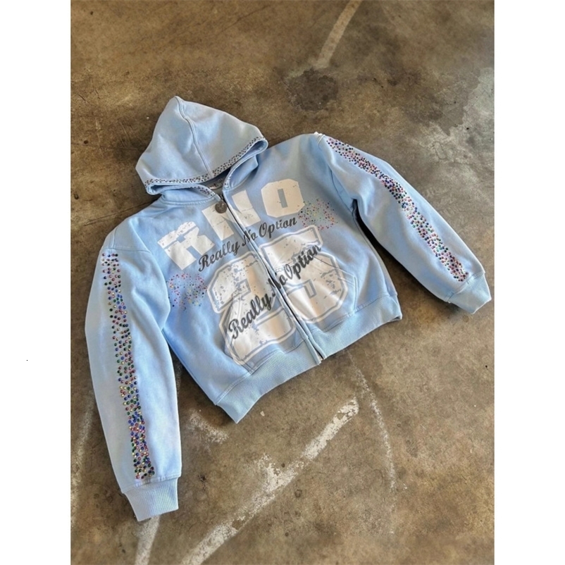 Light Blue Acetate Zip-Up Hoodie with Leopard Trim, Men's Sport Y2K Cropped Zip Hoodie - view 3