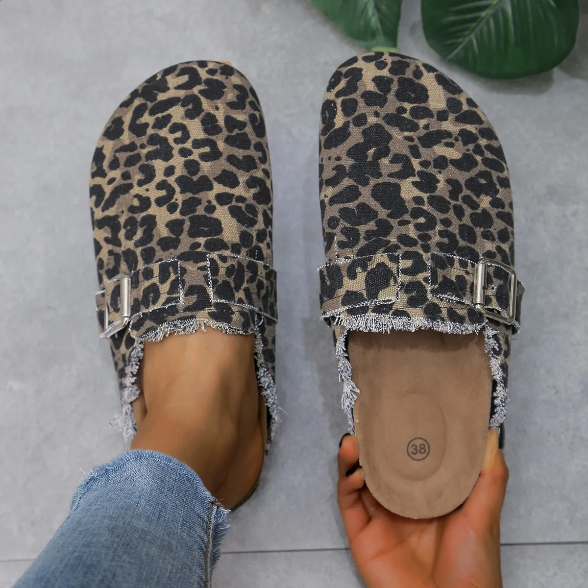 Spring Classic Womens Closed Toe Cork Sandals Slippers Ladies Leopard Cork Slippers Camo Mule Clogs Shoes Flats 260415