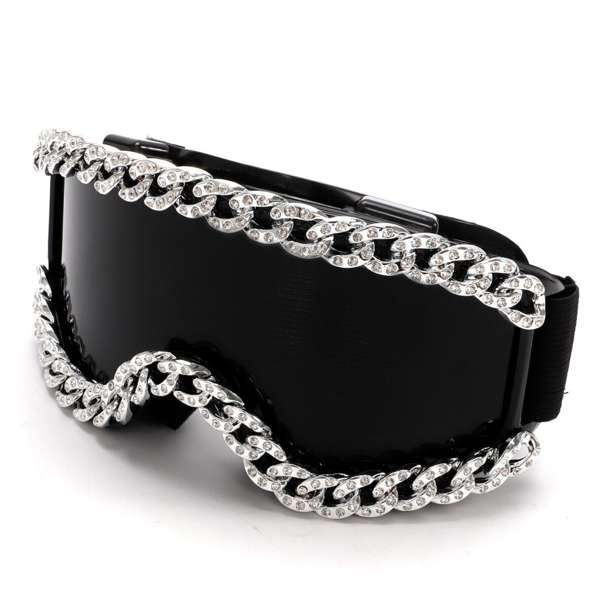 Futurist Designed Outdoor Skiing Goggles Large Frame Chain Designer Sunglasses Cyberpunk Style Diamond Integrated Designer Sunglasses Wholesale