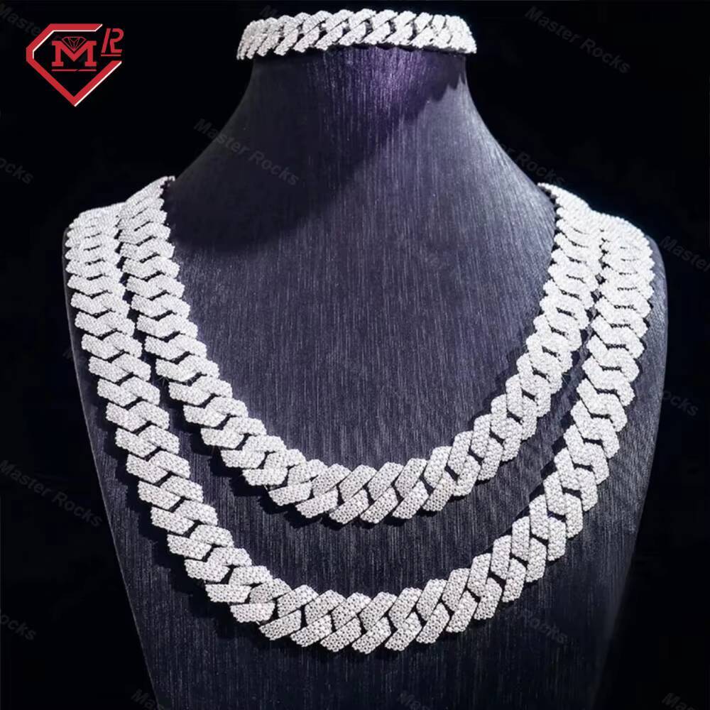 18MM Hiphop Cuban Chain Necklace Pass Diamond Tester Thick Heavy Men 925 Silver Moissanite Cuban Chain