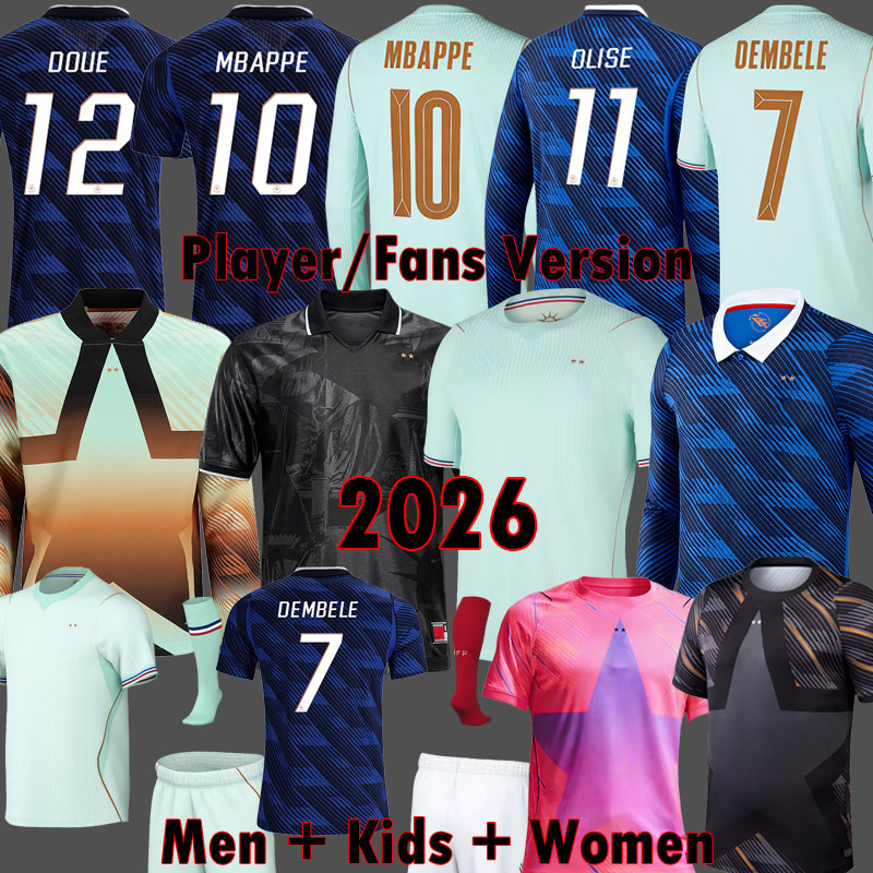 2026 France World Cup Soccer Jerseys maillot French MBAPPE OLISE CAMAVINGA Long Sleeve Football shirts EKITIKE DEMBELE LS maillot foot HERNANDEZ enfants 3XL 4XL