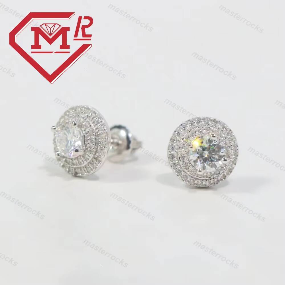 Hot Sale New Mens Jewelry Hip Hop Moissanite Personality Round Earrings Gold Plated Stud Earring Jewelry