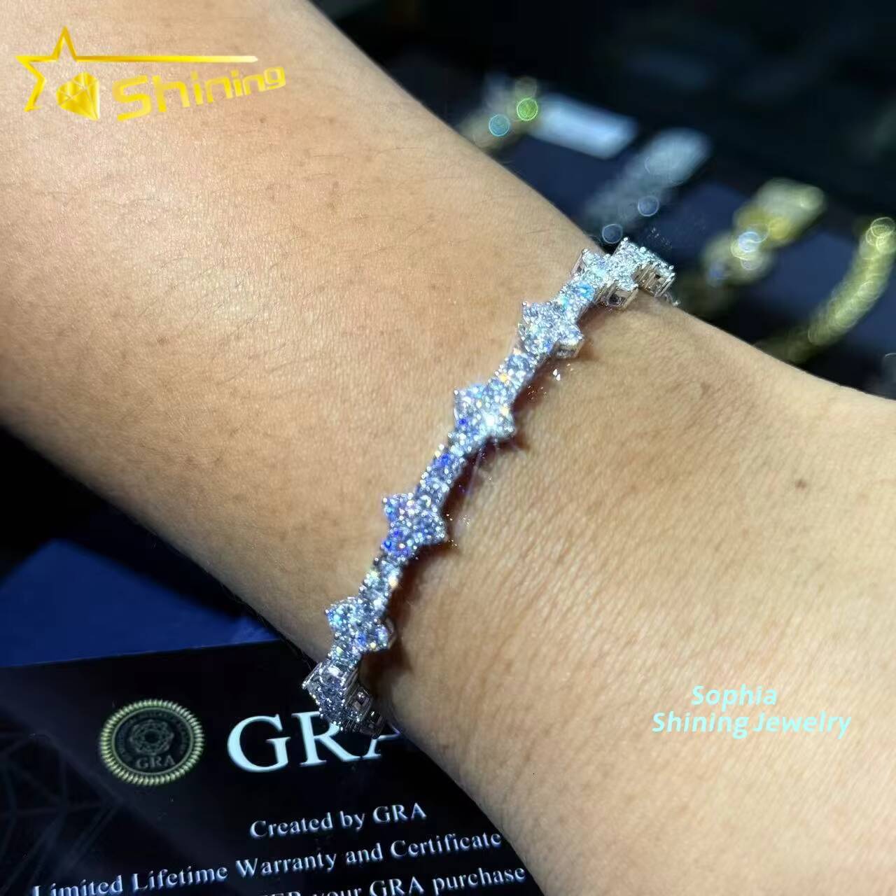 New Arrival Fashion Femme Design 925 SteRling Silver VVS Moissanite Diamond Iced Out Cross Tennis Chain Bracelet