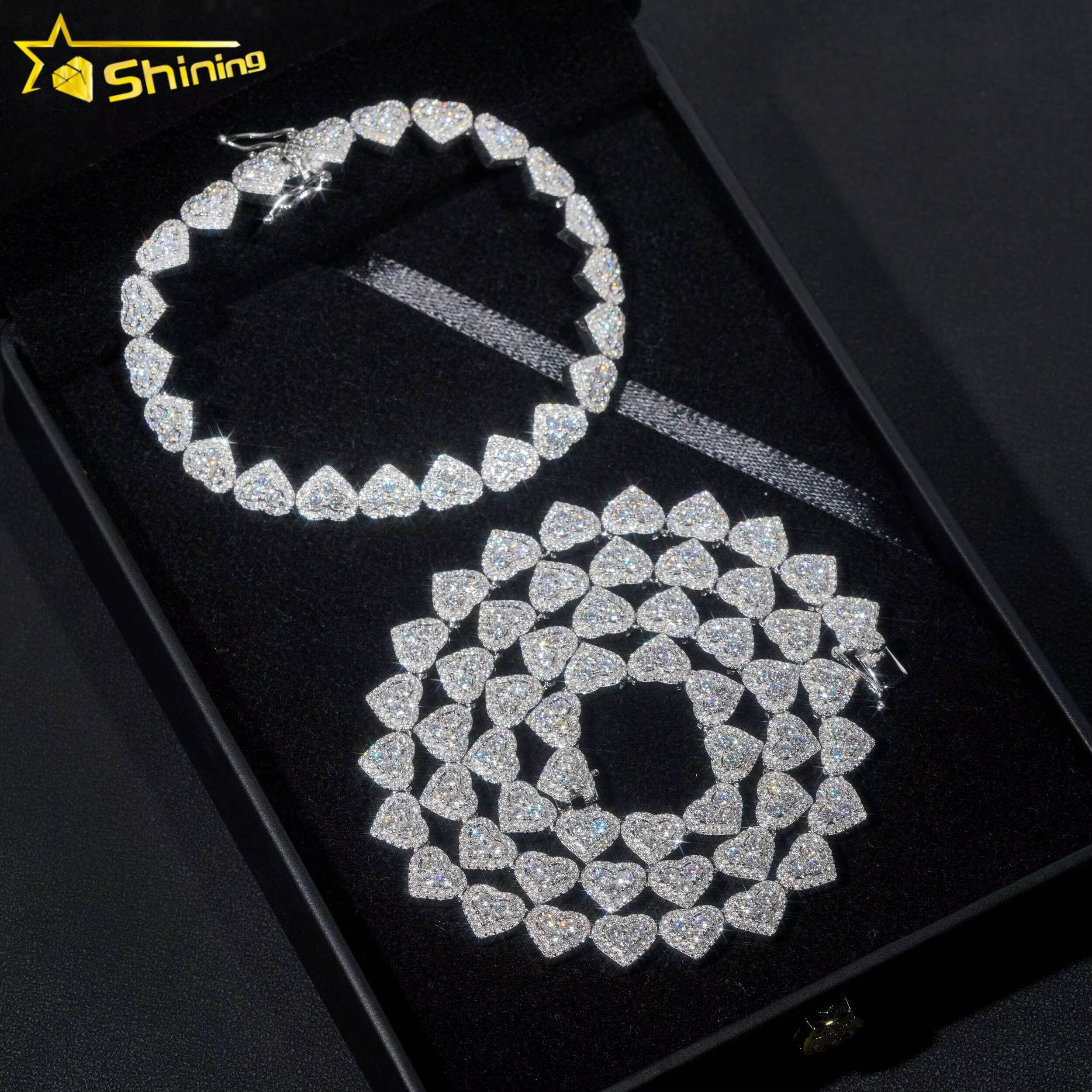 Heart Design Solid Silver 925 Hip Hop Iced Out Cuban Link Bracelet 8mm VVS Moissanite Diamond Womens Fine Jewelry Bracelet