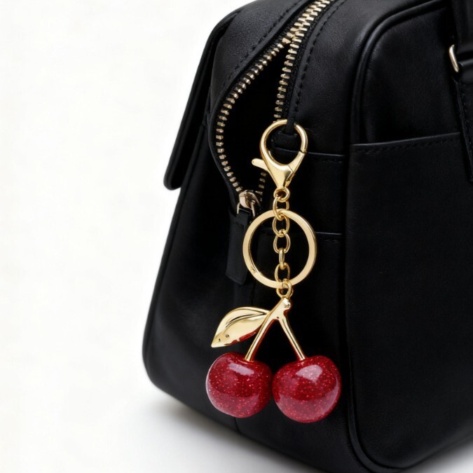 Multi-Color Cherry Motif Coin Holder Keychain, Unisex Fairy Pattern Lock Ring, Silver Plastic with Antique Gold-Plated Tin Alloy, Japan and Korean Sty - view 5