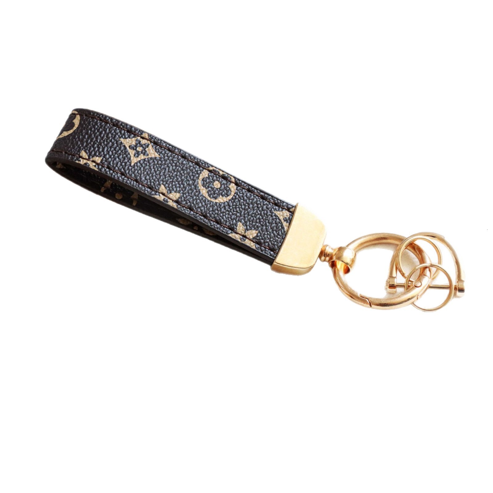 New High-End Floral Leather Car Keychain Waist Hanging Car Use Metal Key Ring Pendant for Men and Women Wholesale Car Accessories cv