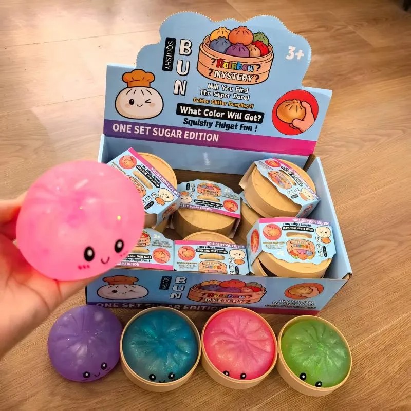 Colorful Dumpling Squishes NeeDoh Stress Balls Fidget Sensory Toys Simulation Food Squishies Bun with Steamer Squeeze Dough Ball Gifts BY sea