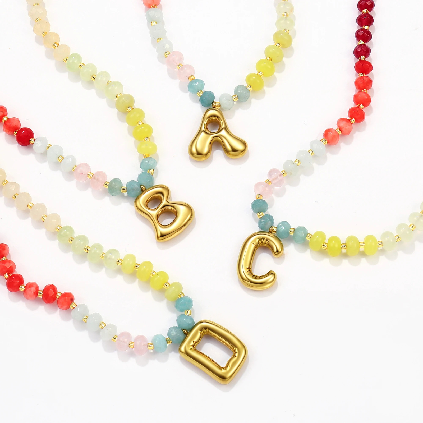 Badu Initial Necklace for Women Colorful Beaded Natural Stone Choker Gold Color Balloons Letter Pendant Necklace Summer Jewelry260413 - view 4