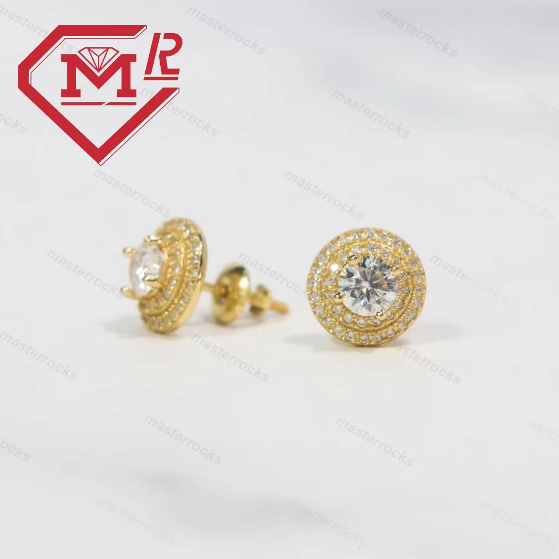 Hot Sale New Mens Jewelry Hip Hop Moissanite Personality Round Earrings Gold Plated Stud Earring Jewelry