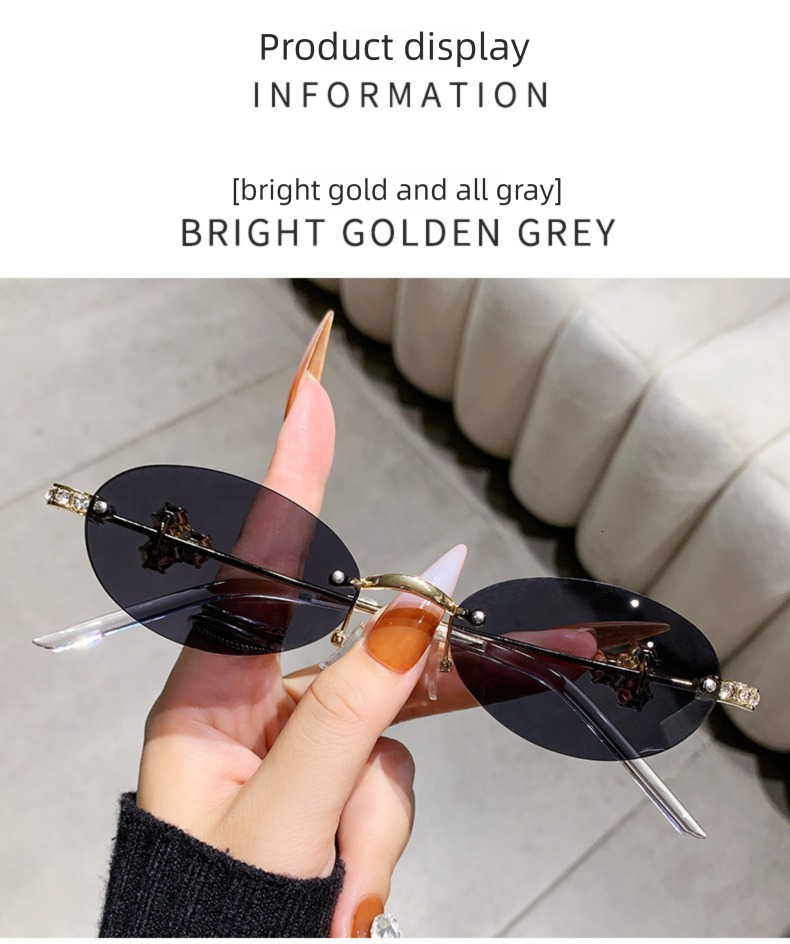 Fashion Diamond Inlaid Frameless Oval Shaped Women's Designer Sunglasses With Unique European And American Styles Versatile Street Style Sunglass