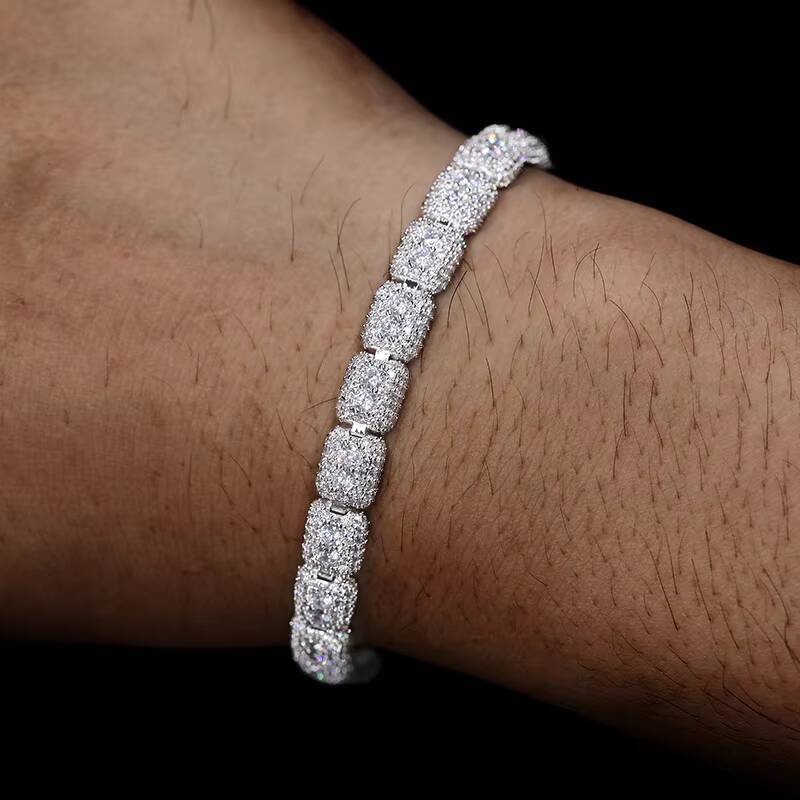 New Arrival Handmade Claw Set Round Brilliant Cut Vvs D Moissanite Rapper Luxury Glamour 925 Sterling Silver Bracelet