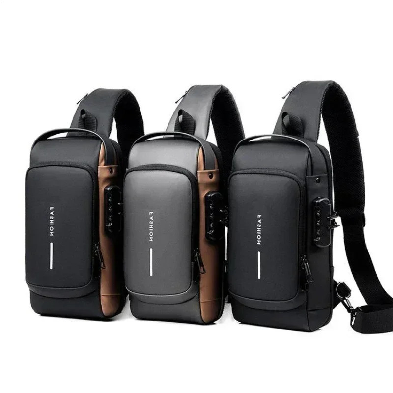 Men Anti Theft Chest Bag Shoulder Bags USB Charging Crossbody Package School Short Trip Messengers Bags Mens Oxford Sling Pack 260415
