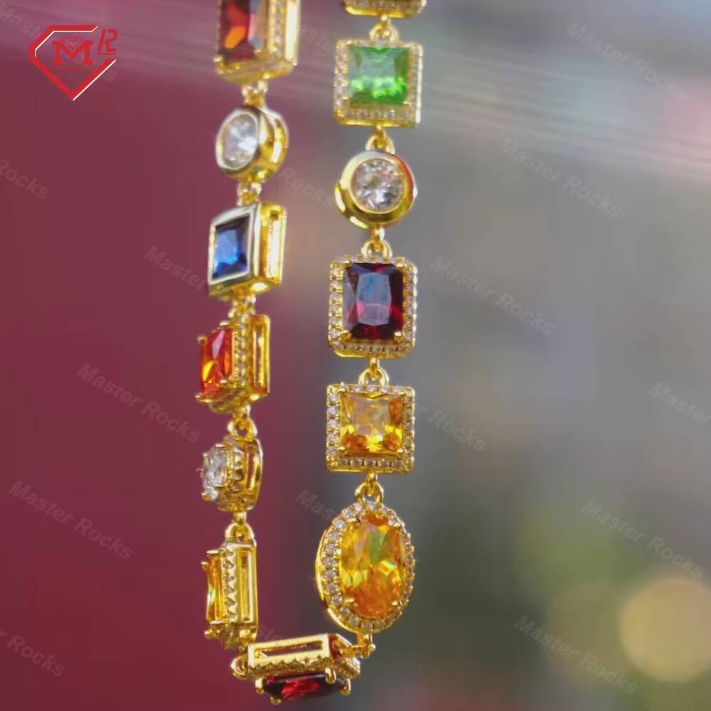 Luxurious Fine Jewelry Bracelets Multi Color Vvs Diamond Cluster Men Bracelet 925 Sterling Silver Moissanite Tennis Bracelet