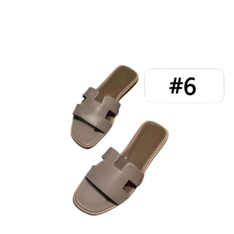 (pls order base on pictures, not written color name) Flat Heel Beach Slippers Sandals Classic Summer Designer Fashion Letter Flops Leather Lady Slides