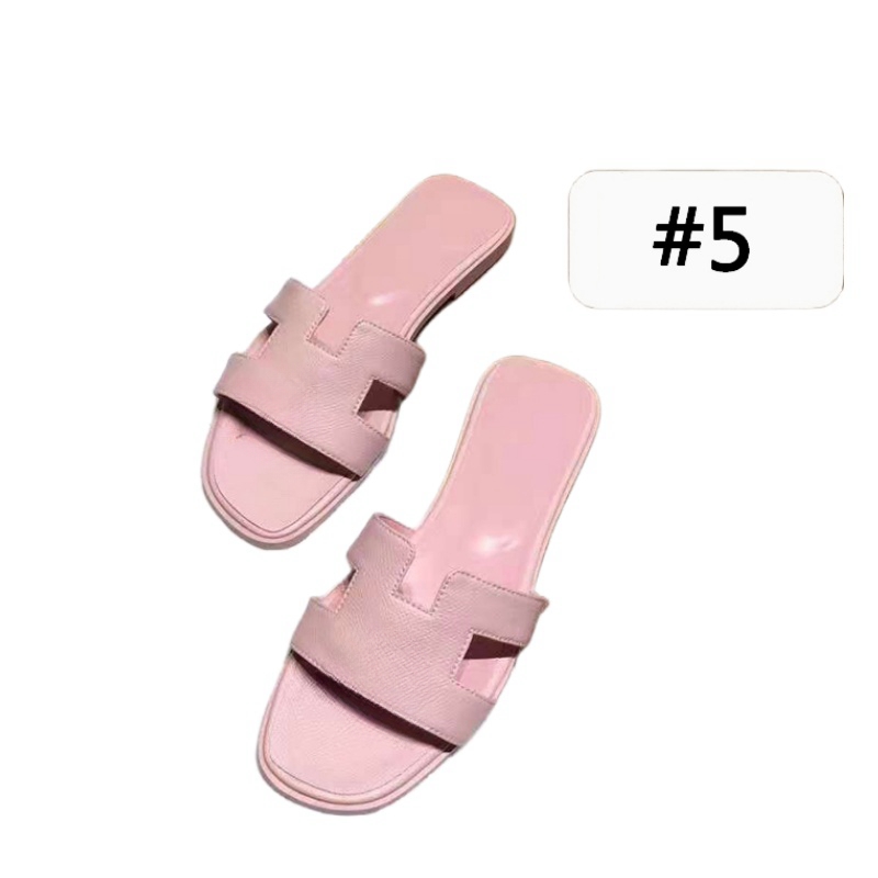 (pls order base on pictures, not written color name) Flat Heel Beach Slippers Sandals Classic Summer Designer Fashion Letter Flops Leather Lady Slides