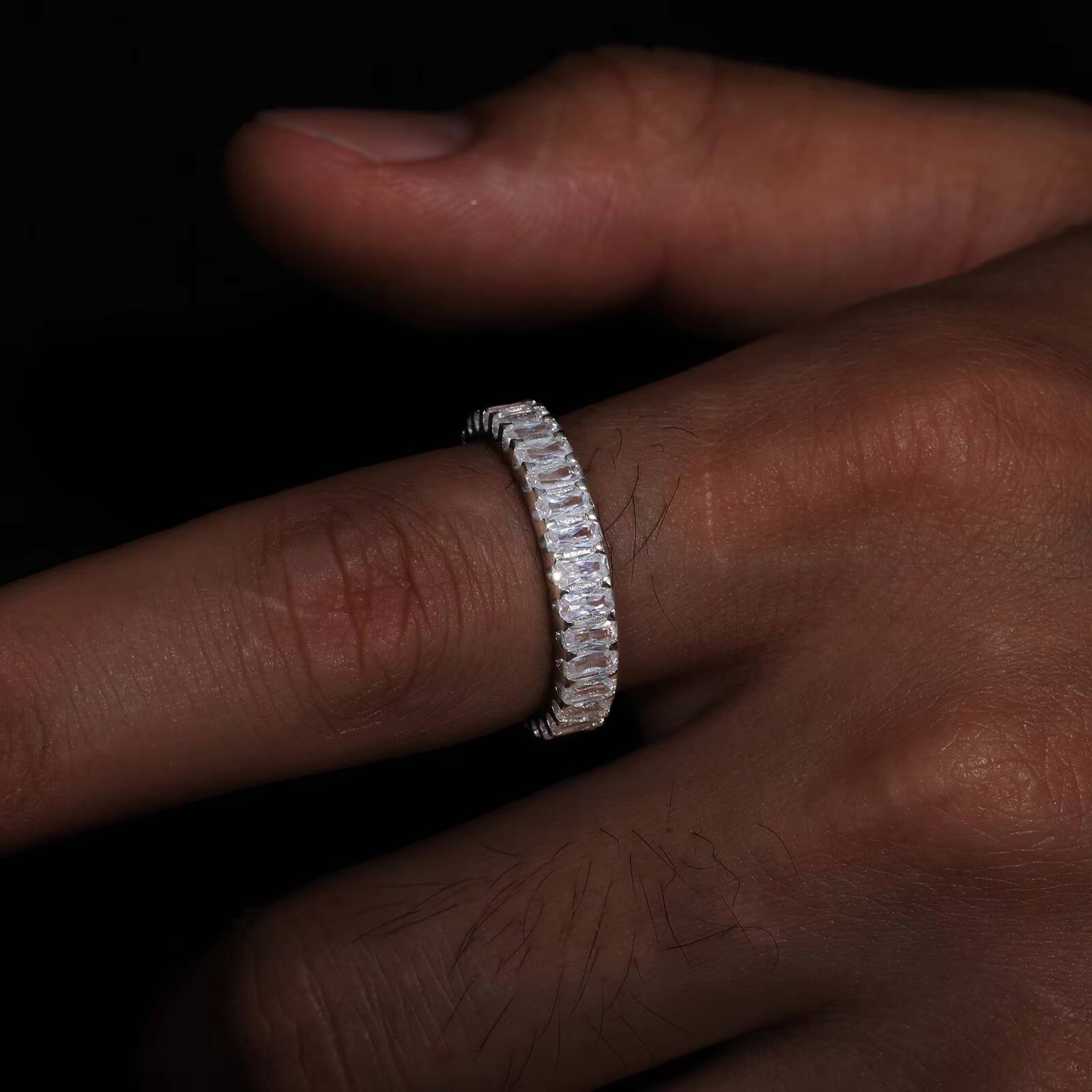 Dropshipping 42mm Baguette Moissanite Eternity Ring 925 Sterling Silver VVS Mossanite Diamond Engagement Jewelry Fashion Women
