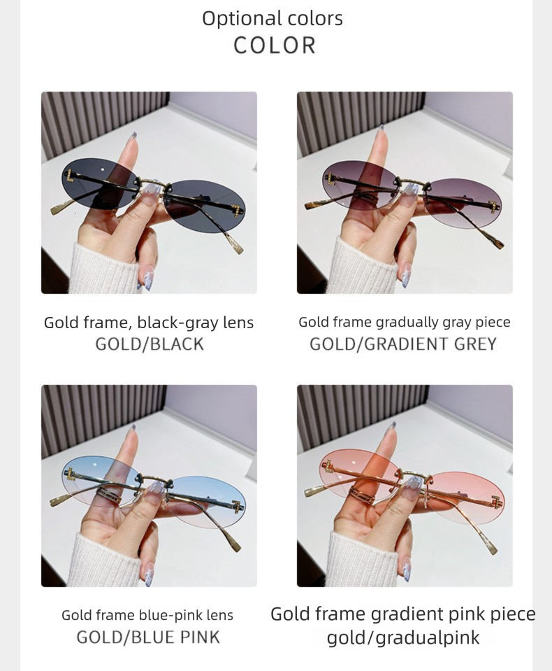 Luxury Frameless Letter L Designer Sunglasses Circular Retro Small Frame Men's And Women's Sunglasses Cross-border Outdoor Metal Oval Frame 