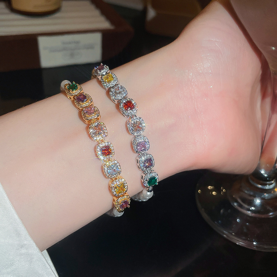 Sparkling Colorful Gemstone Small Cube Pearl Bracelet, Exquisite Craftsmanship, Light Luxury, High-End Feel, Unique and Versatile Jewelry - view 3