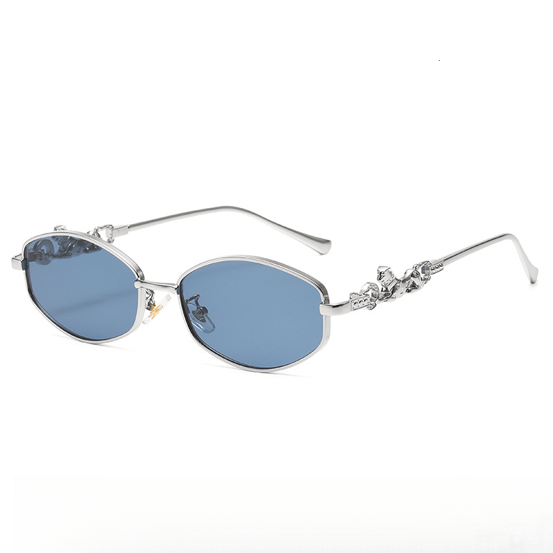 High End Cross-border New Small Frame Metal Cheetah Designer Sunglasses Unique And Fashionable Outdoor UV Resistant Sunglasses Wholesale