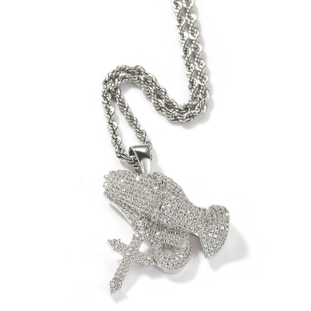European and American trendy brand - Full Diamond Cross Pendant Morganite Necklace - European and American retro hip-hop rap fashion accessory