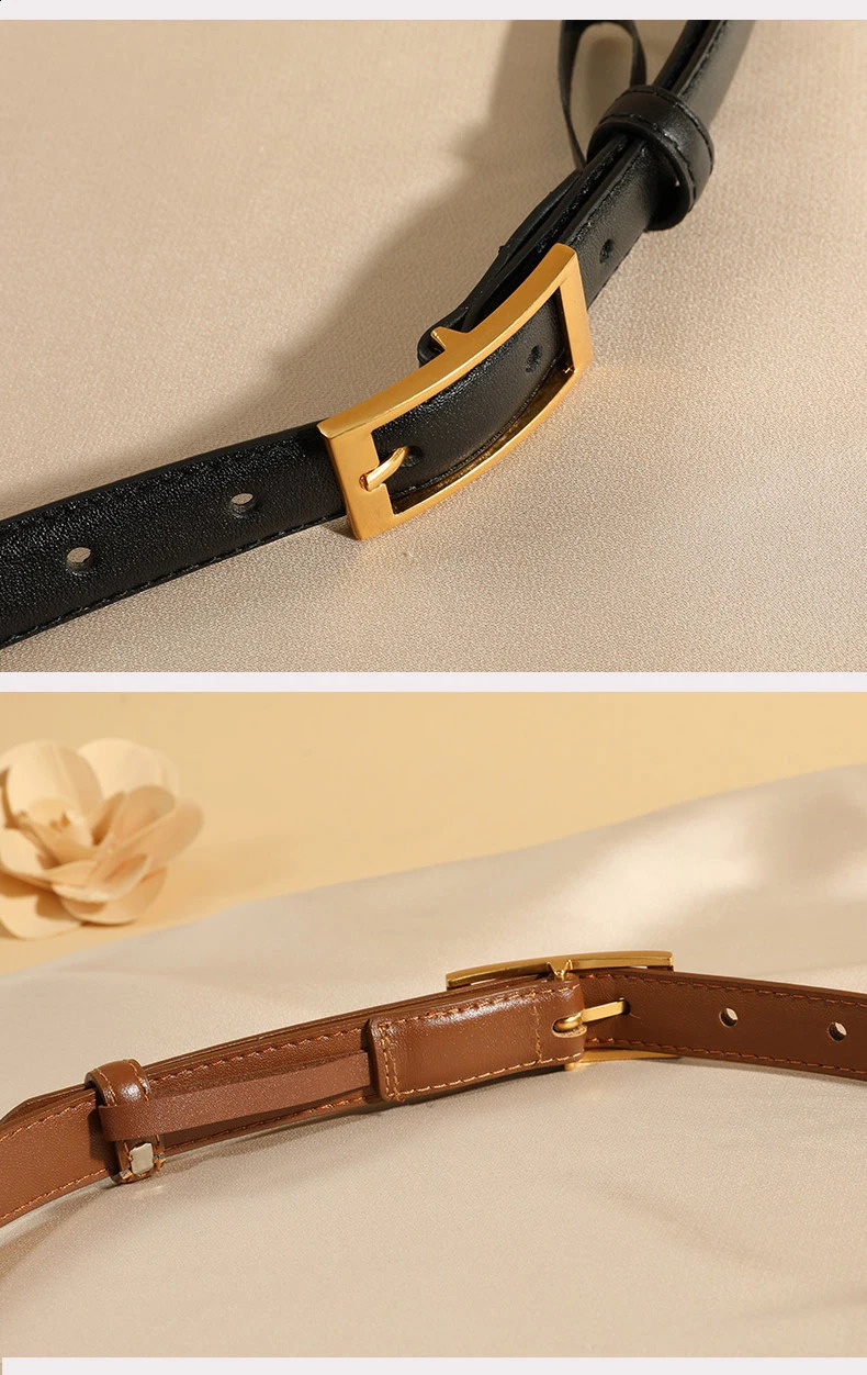 Suede Cowhide Belts Womens Leather Belt Skinny Waist Belt for Dresses Jeans Pants with Gold Squar Buckle 260415