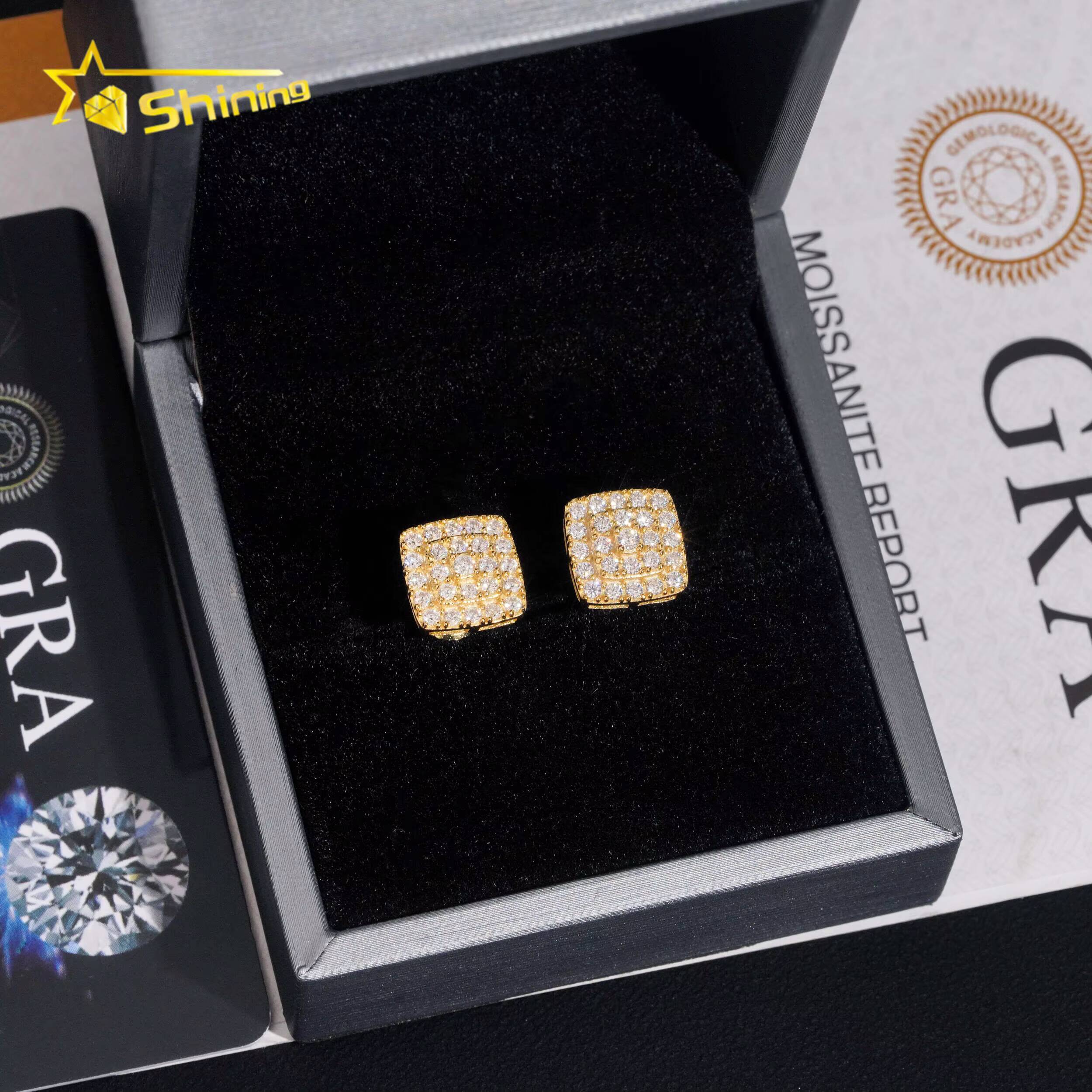 Fine Jewelry RTS Earring Gold Plated 925 Sterling Silver Iced Out VVS Diamond Moissanite Screw Back Stud Earrings