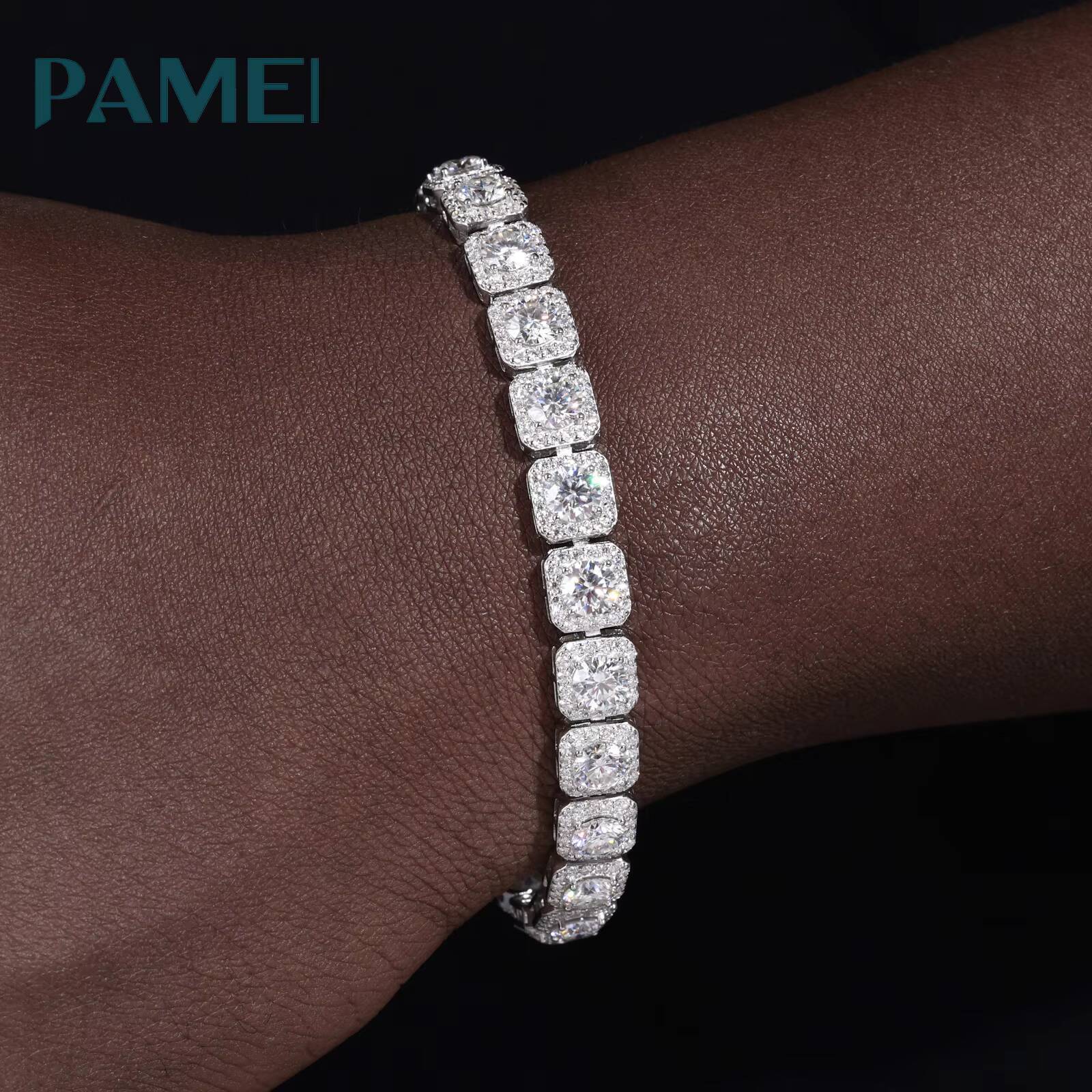 Fine Jewelry 6mm 8mm White Gold Sterling Silver 925 Vvs Moissanite Diamond Iced Out Square Hola Tennis Chain Bracelet Men Women