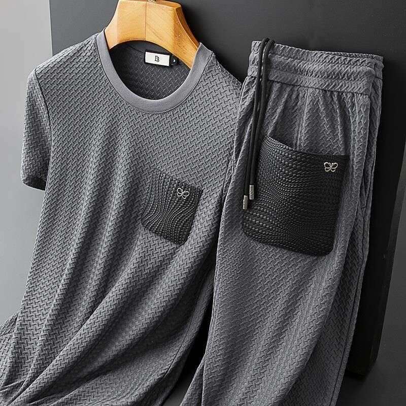 Minglu Summer Ice Silk Elasticity Men's T-shirts Short Sleeve Solid Color Casual Male Tshirts Luxury Round Collar Man Tees 4XL Asia Size