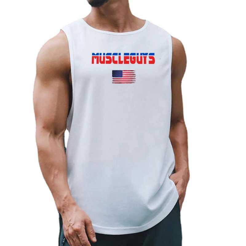 Muscleguys US Flag Running Vests Mens Summer Mesh Training Sleeveless Shirt Quick Drying Loose Fitness Tank Top Sports ClothingT260416