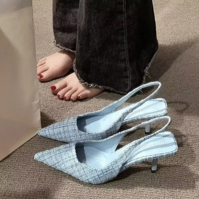 Fashion ned knitted platform heels for women pointed-toe party shoes comfortable large-size summer stiletto sandals 260415