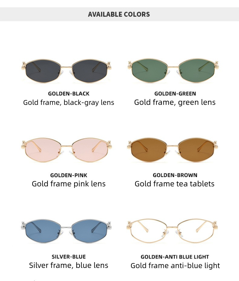 High End Cross-border New Small Frame Metal Cheetah Designer Sunglasses Unique And Fashionable Outdoor UV Resistant Sunglasses Wholesale