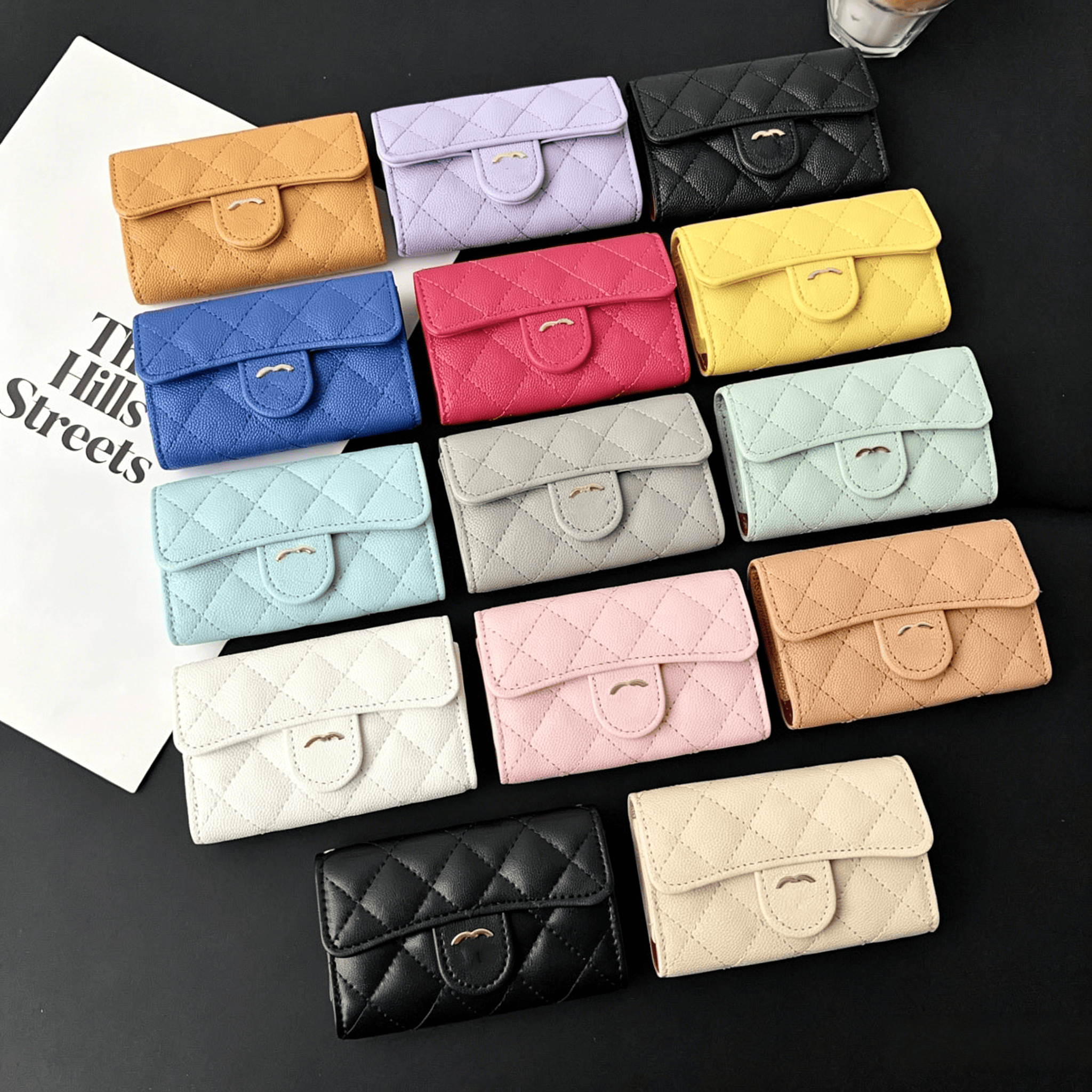 Designer Women Wallet Black Caviar Leather Quilted Flap Wallet Card Holder Large-capacity snap coin purse