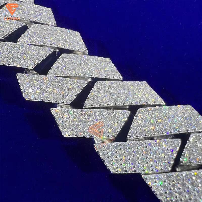 23mm 4-Row Hip Hop White Gold Cuban Link Chain Iced 925 Silver VVS Moissanite Diamond Custom Charm Necklace Fine Jewelry for Men