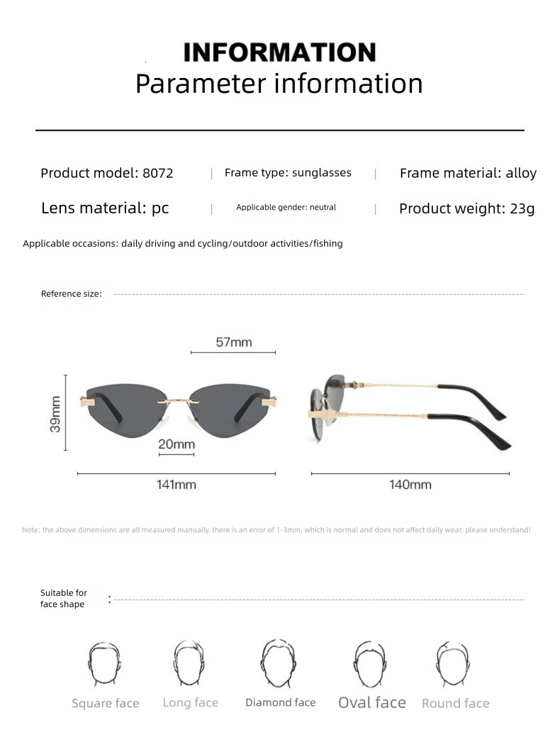 New Cross-border Metal Frameless Women's Designer Sunglasses With European And American Styles Fashionable And Unique Men's Outdoor UV Resis