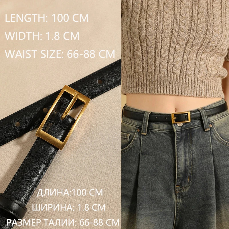 Suede Cowhide Belts Womens Leather Belt Skinny Waist Belt for Dresses Jeans Pants with Gold Squar Buckle 260415