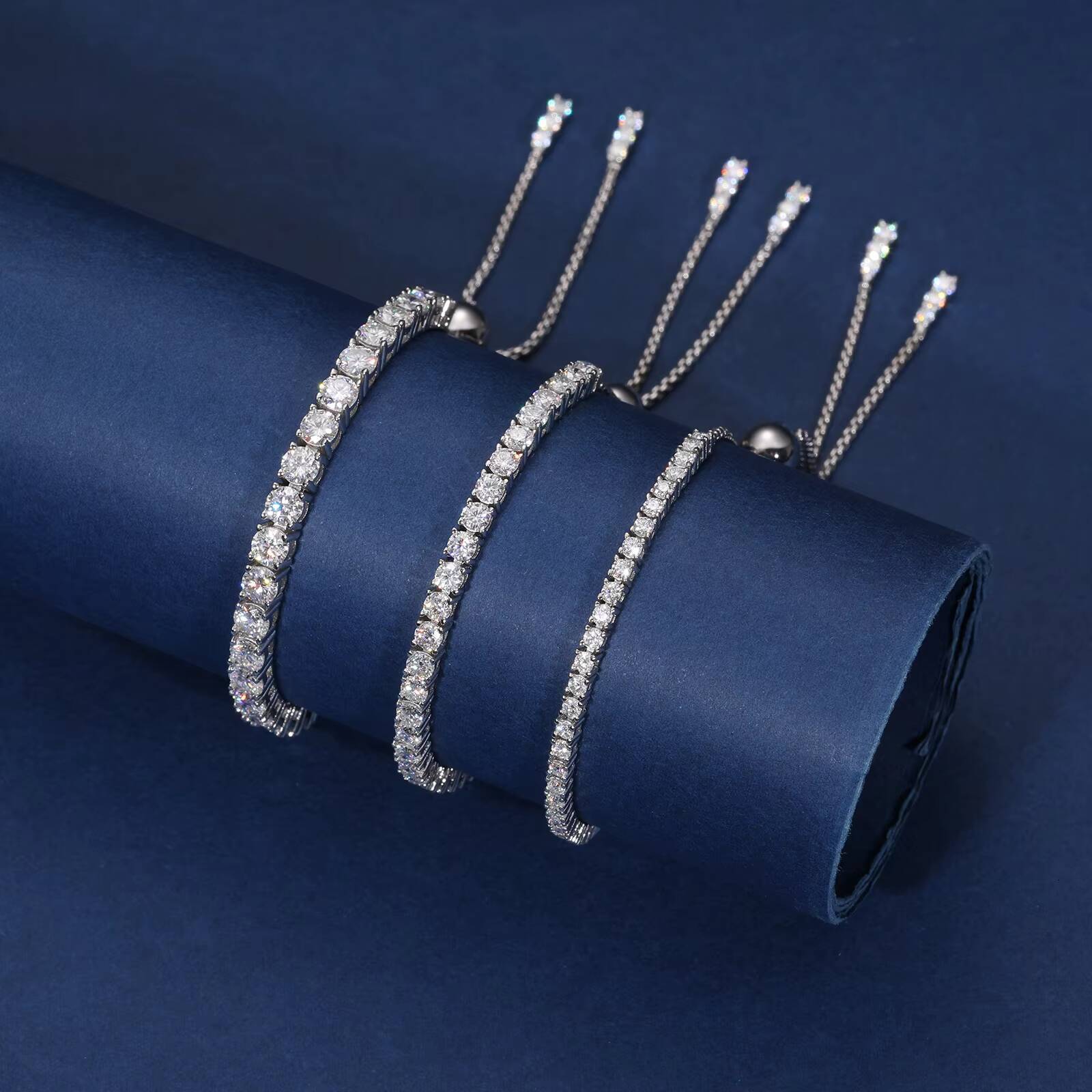 Fashion 2mm-3mm Moissanite Trendy Jewelry 925 Silver VVS Moissanite Diamond Adjustable Slider Tennis Bracelet for Women Gift