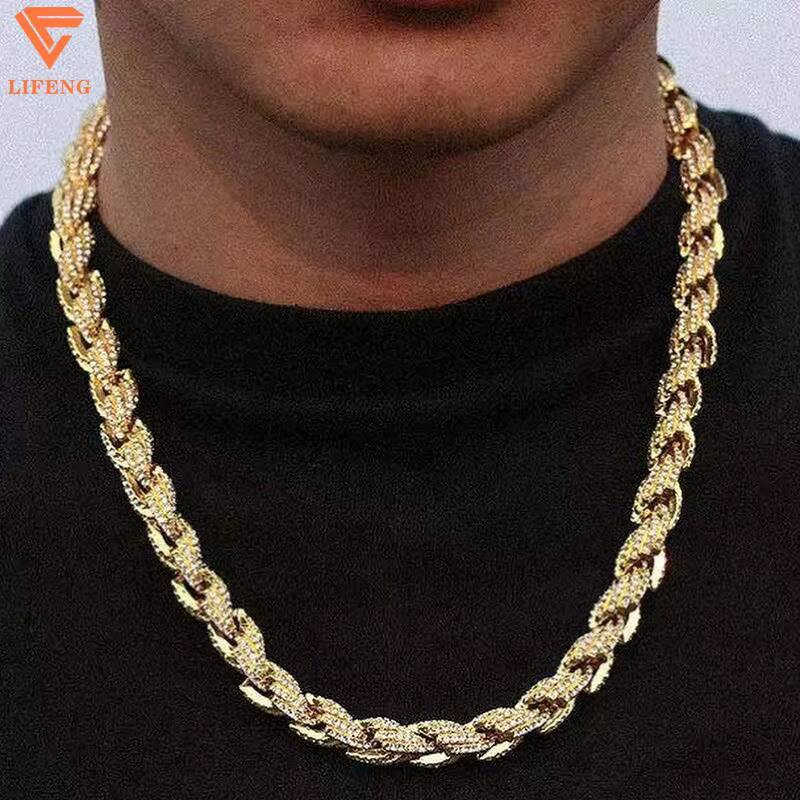 8MM 10MM 3 Color Twist Silver Rope Chain Fully Iced Out Moissanite Diamond Link Bracelet Hip Hop Jewelry Men Necklace Chain