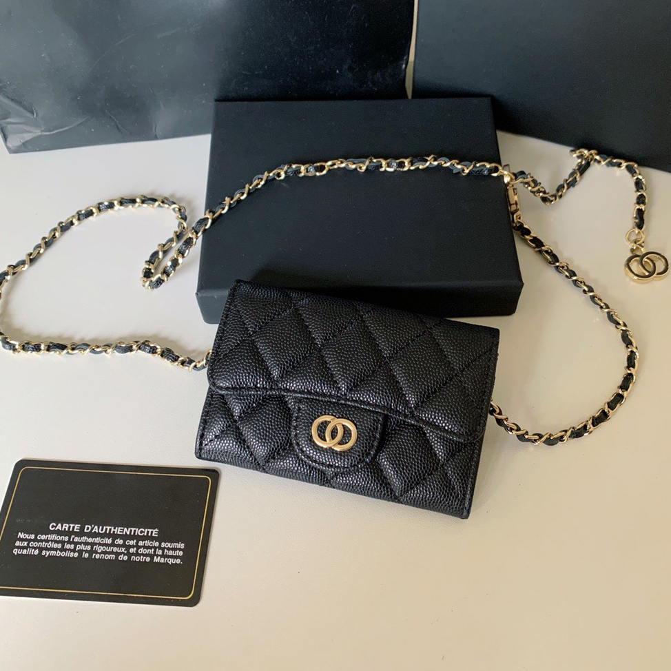 Top designer wallet shoulder bag chain handbag wallets double letter solid buckle sheepskin caviar pattern women luxury evening bag mini handbag mini purse10A