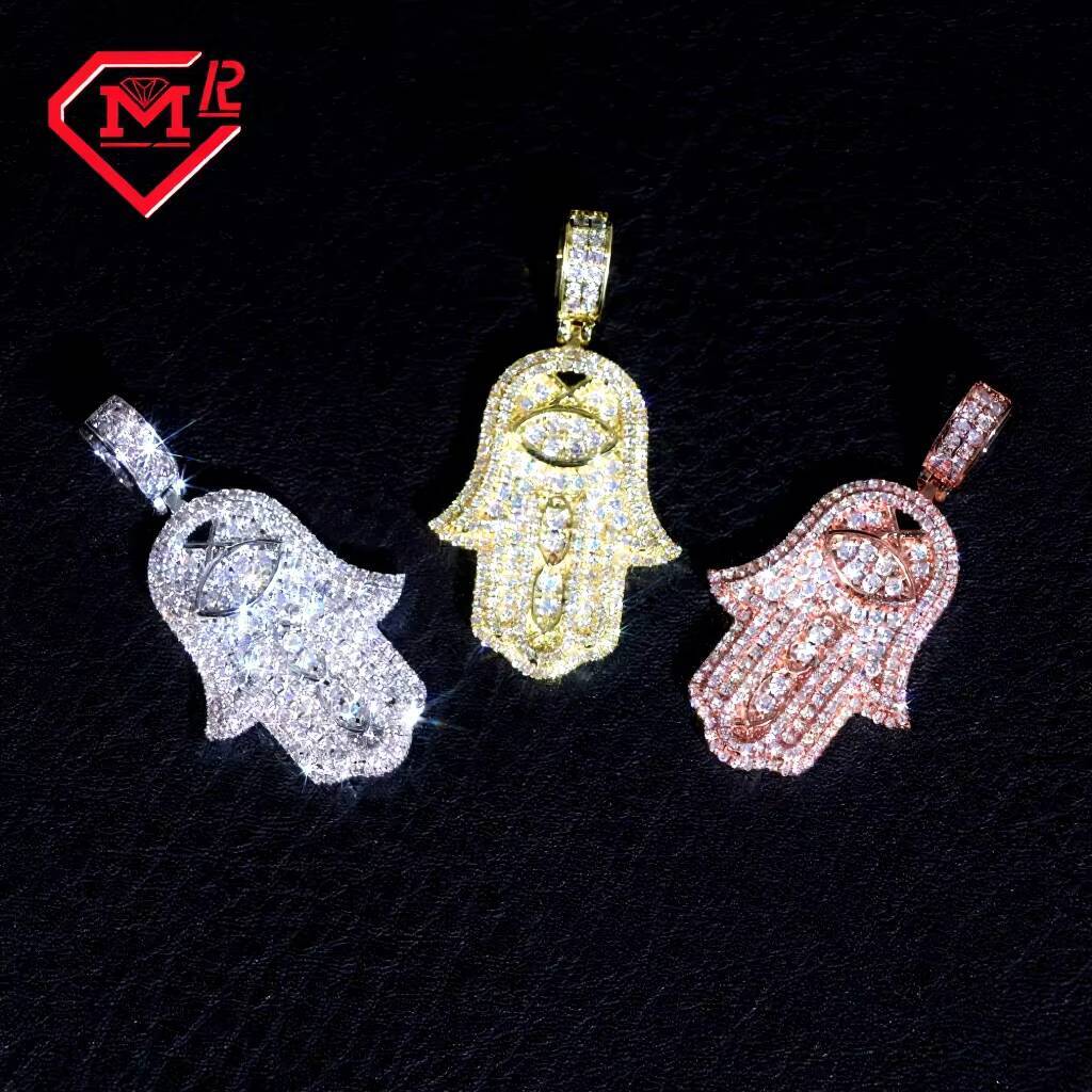 Hiphop Moissanite Pendant 925 Sterling Silver Hamsa Hand Iced Out VVS Custom Moissanite Pendant