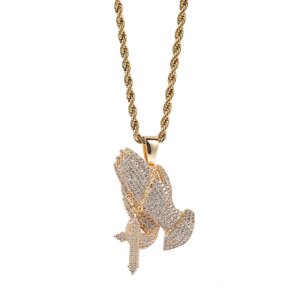 European and American trendy brand - Full Diamond Cross Pendant Morganite Necklace - European and American retro hip-hop rap fashion accessory