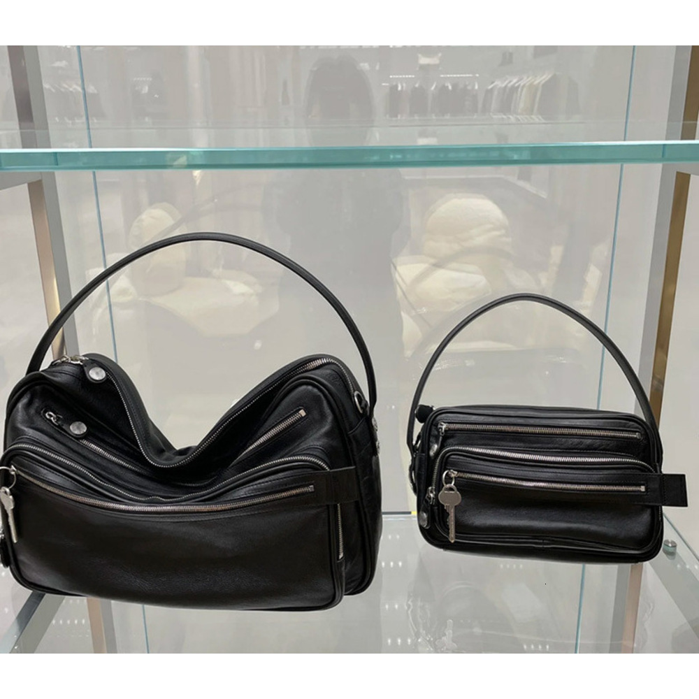 Niche New Genuine Leather Multi-Compartment Zipper Handbag Key Pendant Underarm Motorcycle Single Shoulder Crossbody Bag - view 3