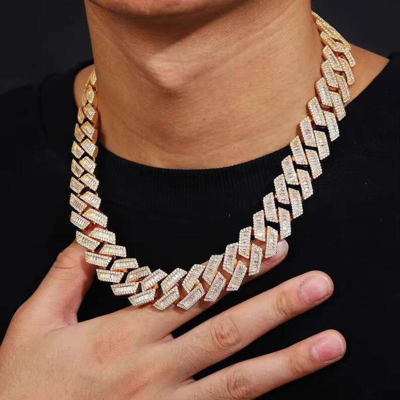 Baguette Cut Moissanite Cuban Link Chain Gra Certification Hip Hop Fine Jewelry S925 Cuban Chain